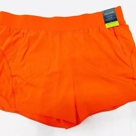 NWT TEK GEAR Women Mid Rise Drawstring Pockets Workout Orange Shorts Plus Sz 3X - Picture 1 of 4